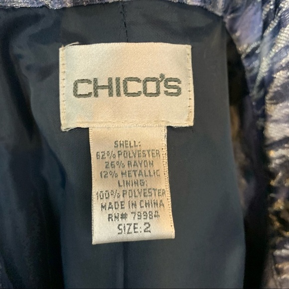 Chico’s Purple Silver Metallic Zipper Front 3/4 Ruched Sleeve Jacket - Picture 11 of 11